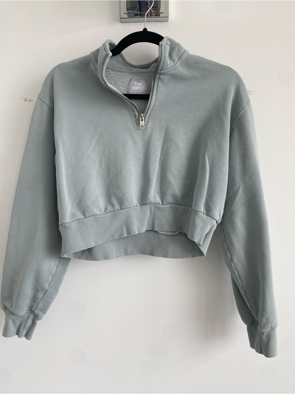 TNA Cropped Half-Zip Hoodie in Sage
